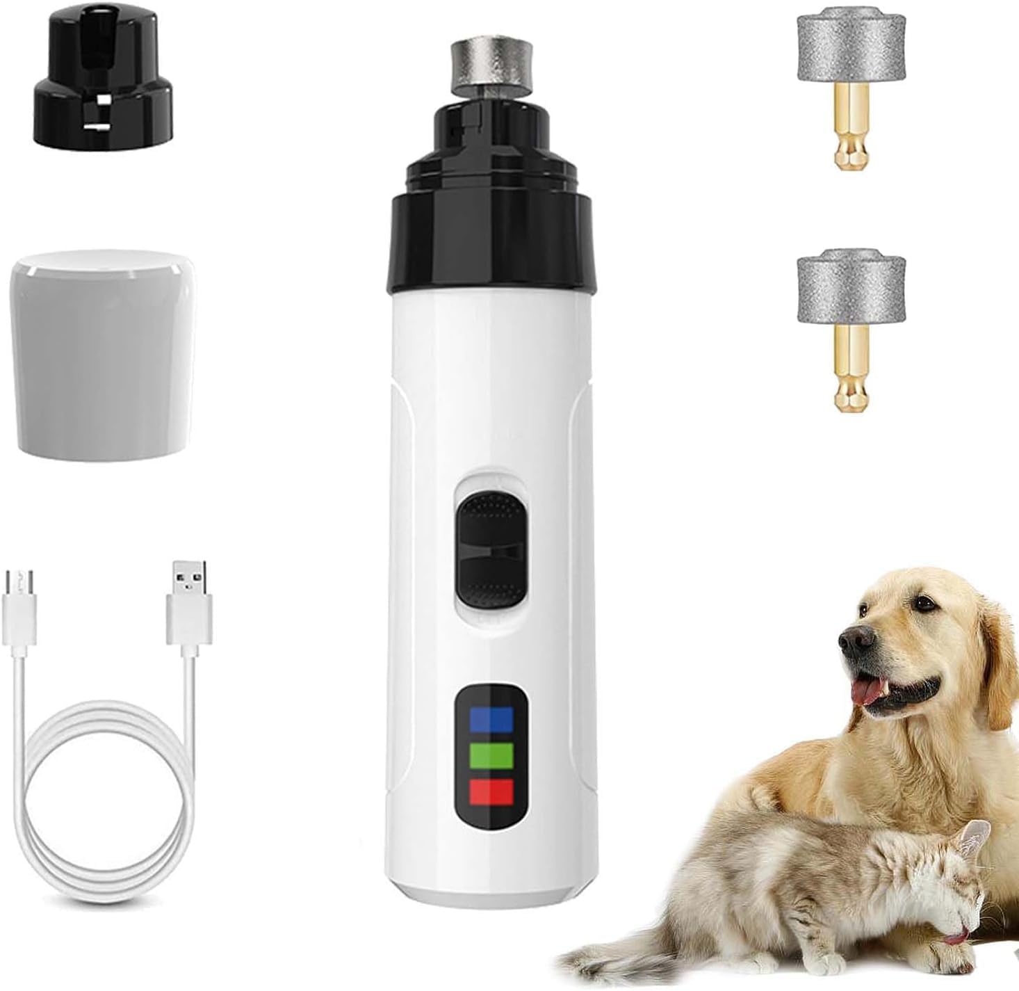 Nail Grinder,  Dog Nail Trimmer, Rechargeable USB Charging Pet Nail Grinder, Electric Dog Nail Clippers Pet Paws Grooming Smoothing Tool, 2 Grinding Heads