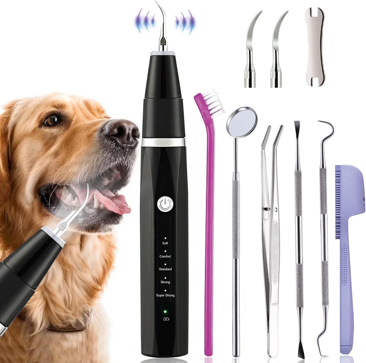 Dog Teeth Cleaning Kit-Dog Tooth Plaque Remover-Ultimate Pet Dental Care Kit - Ultrasonic Teeth Cleaner and Plaque Remover for Dogs | Complete Oral Hygiene Solution-Black